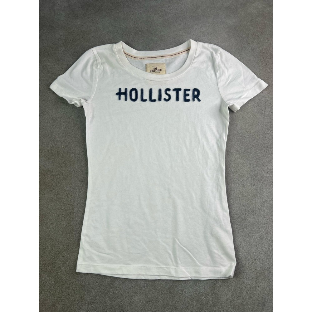 Y2k Hollister California Spell Out Logo T Shirt White Embroidered Tee Women S